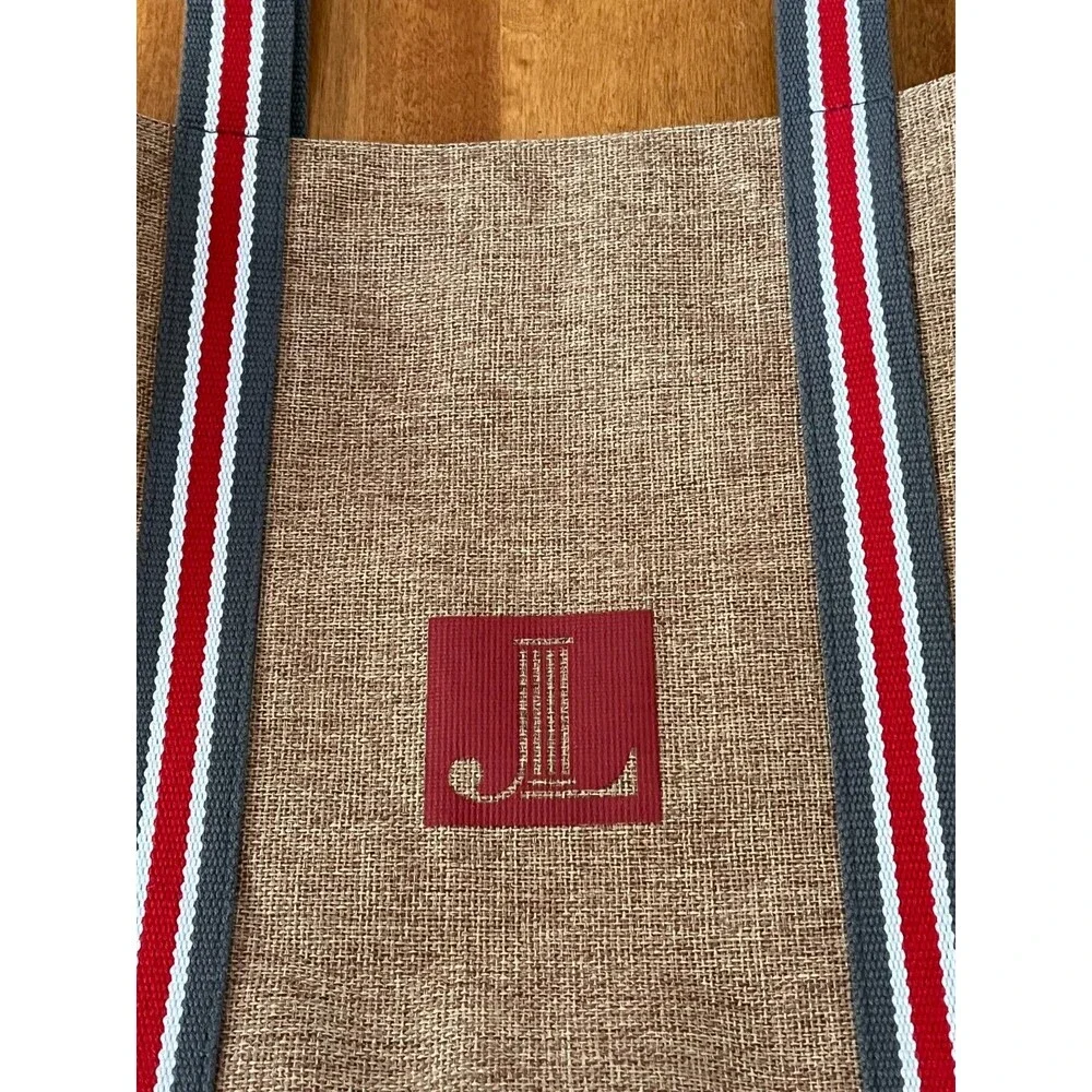 Apple & Bee for Junior League Jute Tote Market Bag Shopper Striped Double Handle